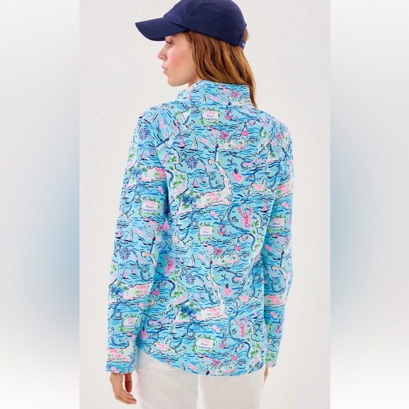 Lilly Pulitzer Skipper Popover XXL UPF 50+ Bali Blue Cape Cod Print - Picture 3 of 15
